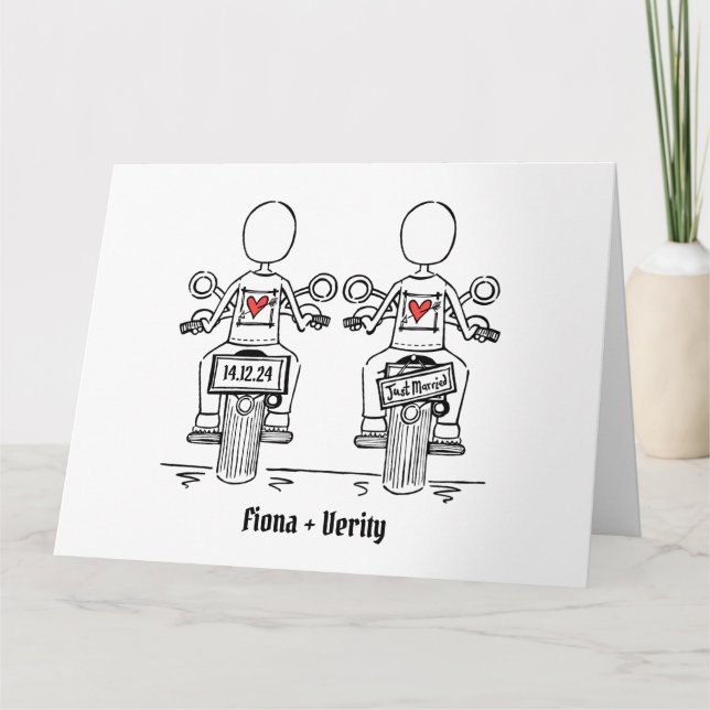 Two Brides Biker Motorcycle Wedding Card (Front)