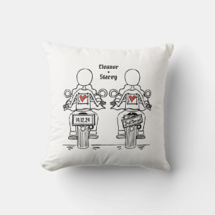 Two Brides Biker Motorcycle Wedding Cushion