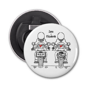 Two Brides Biker Motorcycle Wedding Favor Bottle Opener
