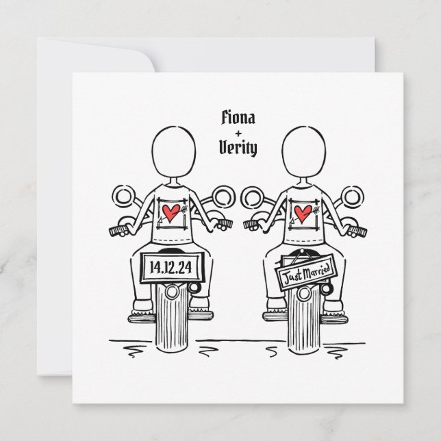 Two Brides Biker Motorcycle Wedding Invitation (Front)
