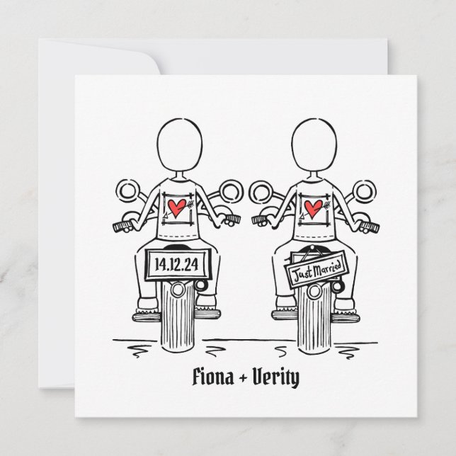 Two Brides Biker Motorcycle Wedding Invitation (Front)