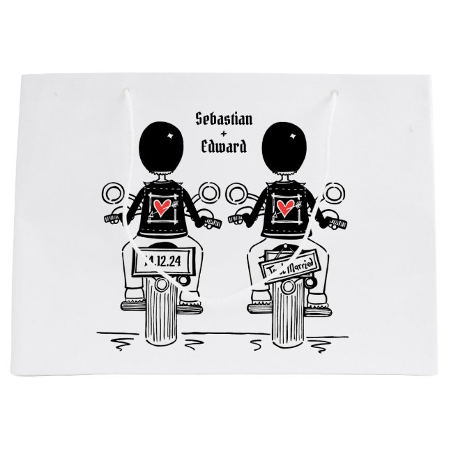 Two Brides Biker Motorcycle Wedding Large Gift Bag (Front)