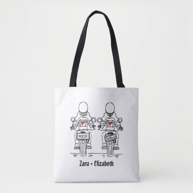 Two Brides Biker Motorcycle Wedding Tote Bag (Front)