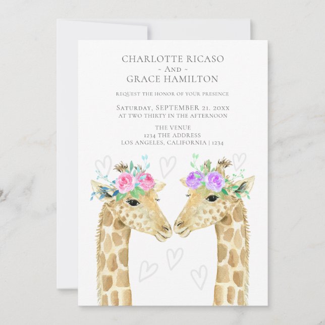Two Brides Giraffe Gay Wedding Announcement (Front)