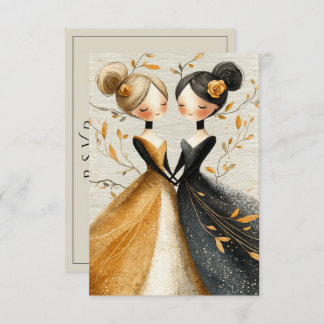 Two Brides Hand Drawn Pencil Illustration RSVP Card