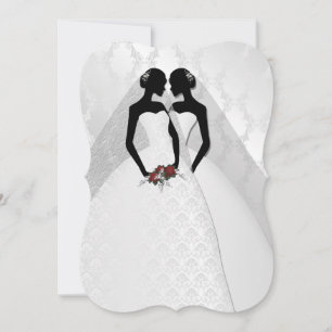 Two Brides In Bridal Gowns Elegant Wedding Invitation