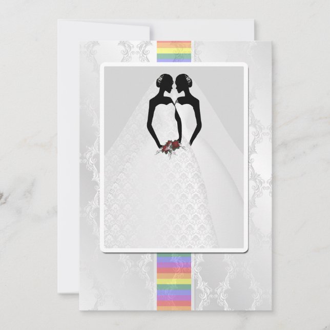 Two Brides In Bridal Gowns Wedding Invitation (Front)