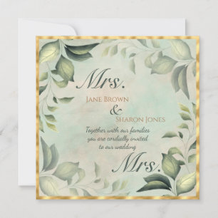 Two Brides Lesbian Watercolor Greenery Wedding Invitation