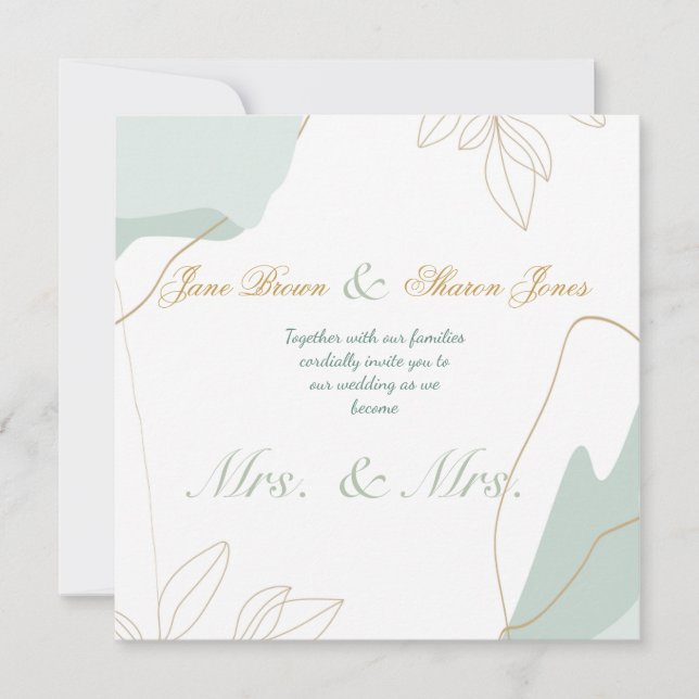 Two Brides Lesbian Watercolor Greenery Wedding Invitation (Front)