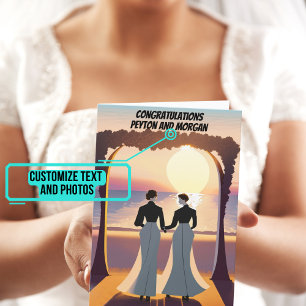 Two Brides Wedding Day at Sunset Congratulations  Card