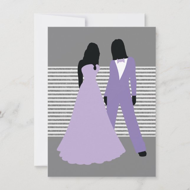 Two Brides Wedding (Lilac And Grey) Invitation (Front)