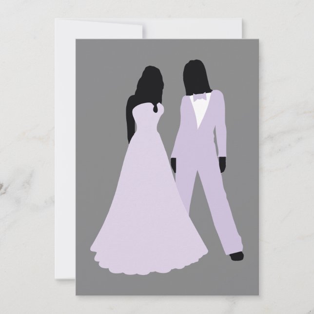 Two Brides Wedding (Lilac And Grey) Invitation (Front)