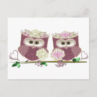 Two Brides Wedding Owls Art Gifts Postcard
