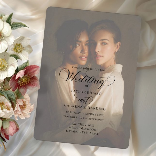 Two Brides Wedding Photo Template (Two Brides Wedding Photo Template invitation with elegant typography by Ricaso. Add photo and text)