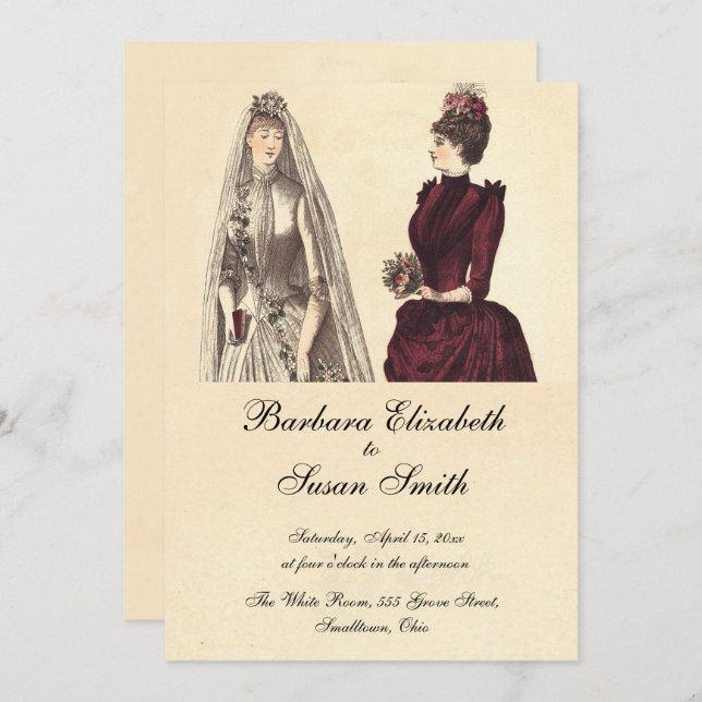 Two Brides Wedding Vintage Invitation (Front/Back)