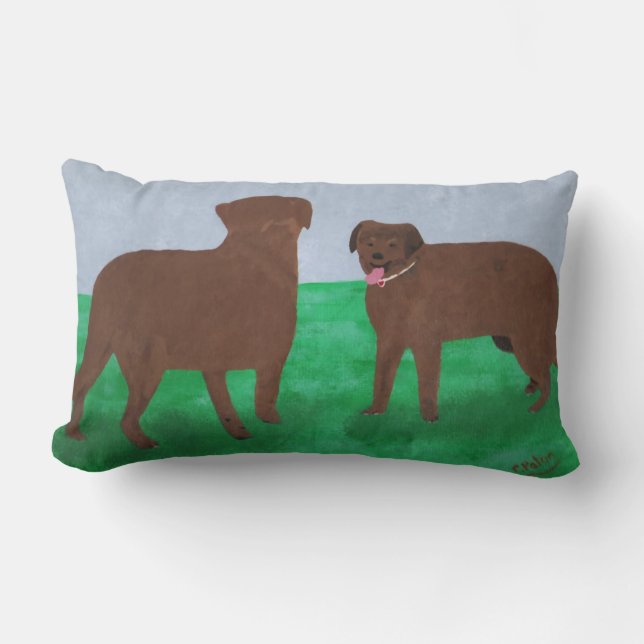 Two brown dogs rectangle lumbar pillow (Front)