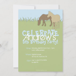 Two Brown Horses Boy's Birthday Invitation