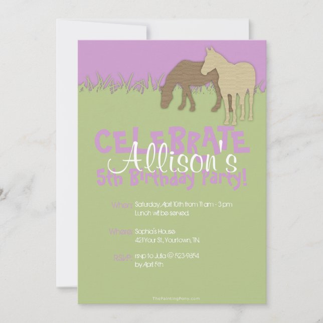 Two Brown Horses Girl's Birthday Invitation (Front)