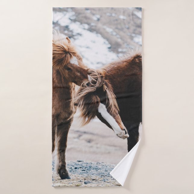 TWO BROWN HORSES ON FIELD BATH TOWEL (Bath Towel)