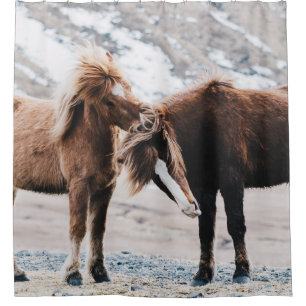 TWO BROWN HORSES ON FIELD SHOWER CURTAIN