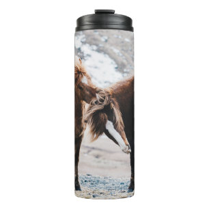 TWO BROWN HORSES ON FIELD THERMAL TUMBLER