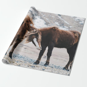 TWO BROWN HORSES ON FIELD WRAPPING PAPER