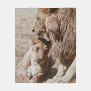 TWO BROWN LION ON GREEN FIELD FLEECE BLANKET
