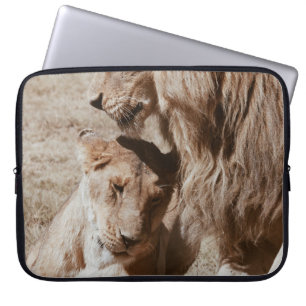 TWO BROWN LION ON GREEN FIELD LAPTOP SLEEVE