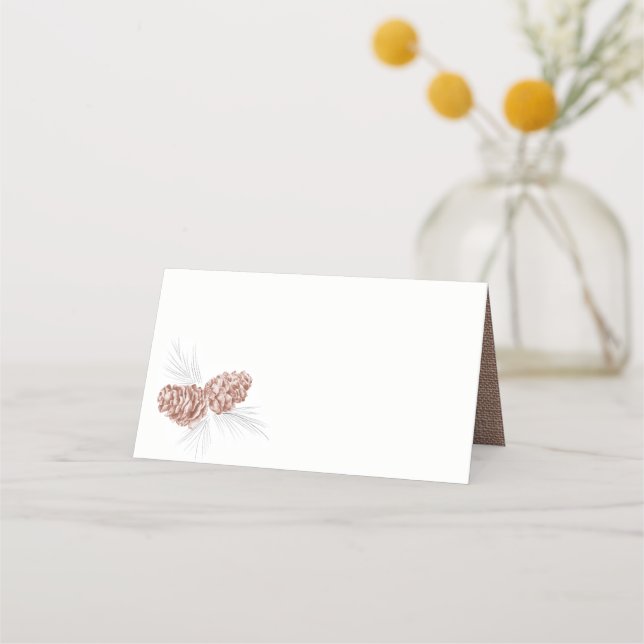 Two brown pine cones drawing art place cards (Front)