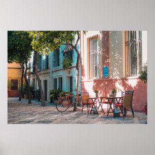 Two brown table outside poster