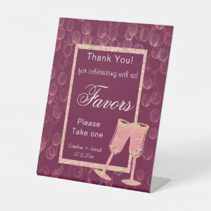 Two Bubbly Champagne Glasses for Favour Pedestal Sign