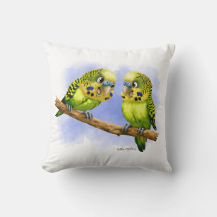 Two Budgies on a Branch Cartoon Cushion
