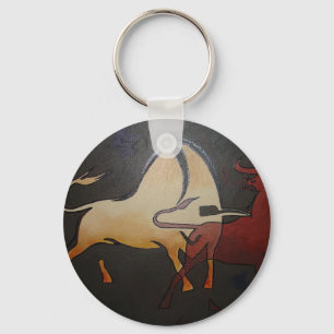 Two Bulls Fighting Key Ring
