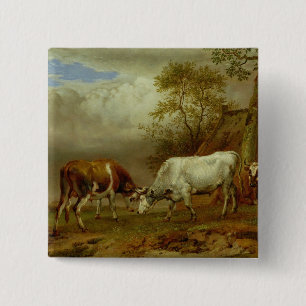 Two Bulls with Locked Horns, 1653 15 Cm Square Badge