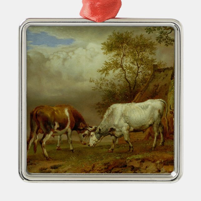 Two Bulls with Locked Horns, 1653 Metal Tree Decoration (Front)