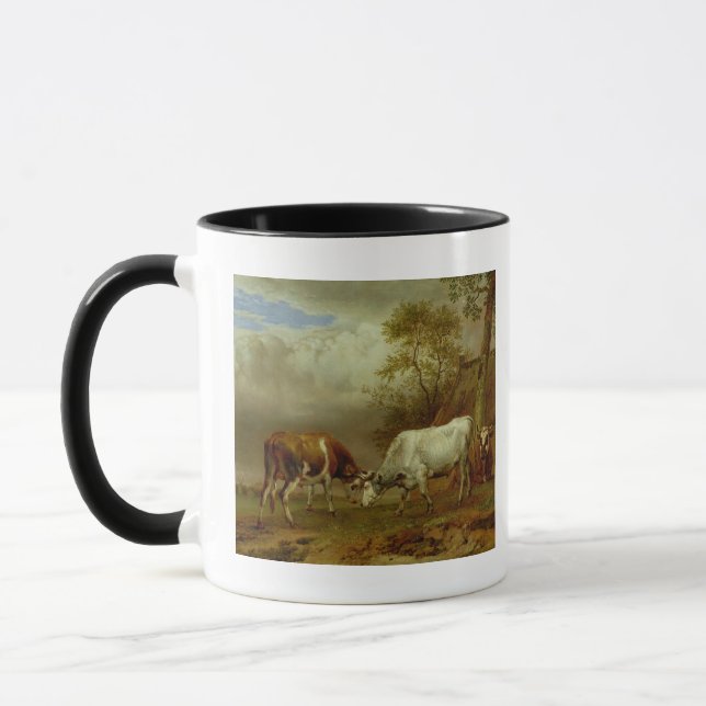 Two Bulls with Locked Horns, 1653 Mug (Left)