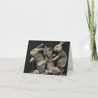 Two Bunnies and a Kitten on Note Card