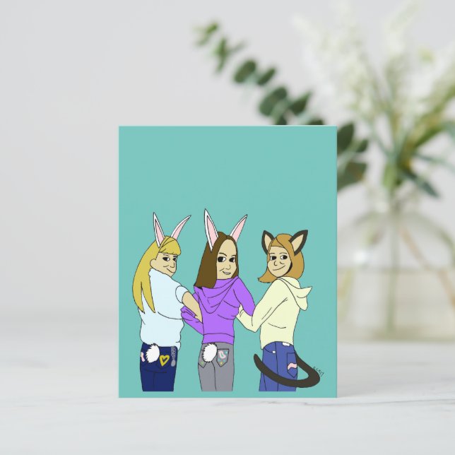 Two bunnies and a kitty (Standing Front)