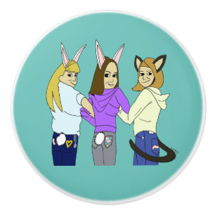 Two bunnies and a kitty ceramic knob