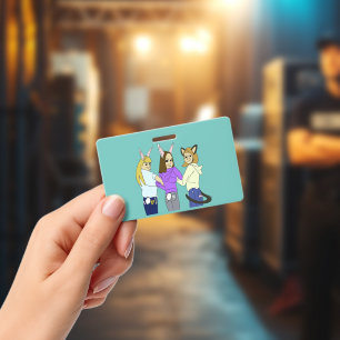 Two bunnies and a kitty ID badge