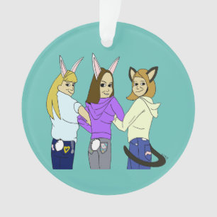 Two bunnies and a kitty ornament