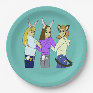 Two bunnies and a kitty paper plate