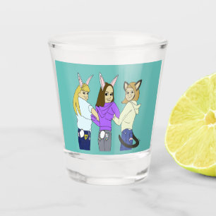 Two bunnies and a kitty shot glass