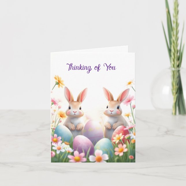 Two Bunnies at Easter Holiday Card (Front)