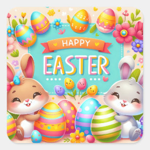 Two Bunnies Celebrating Easter Square Sticker