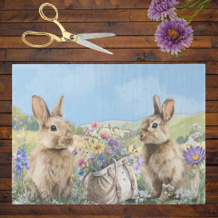 Two Bunnies with Wild Flowers Rucksack Easter Tissue Paper