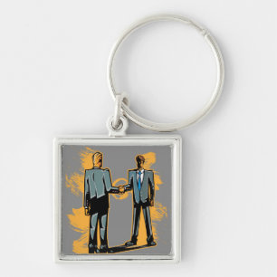 Two businessman shaking hands key ring
