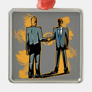 Two businessman shaking hands metal tree decoration