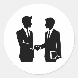 Two businessmen shaking hands silhuoette classic round sticker