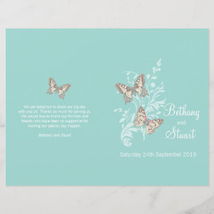 Two butterflies aqua teal graphic Wedding Program